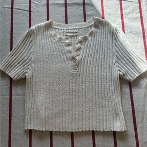 Anthropologie Cream Ribbed Cropped Sweater Top